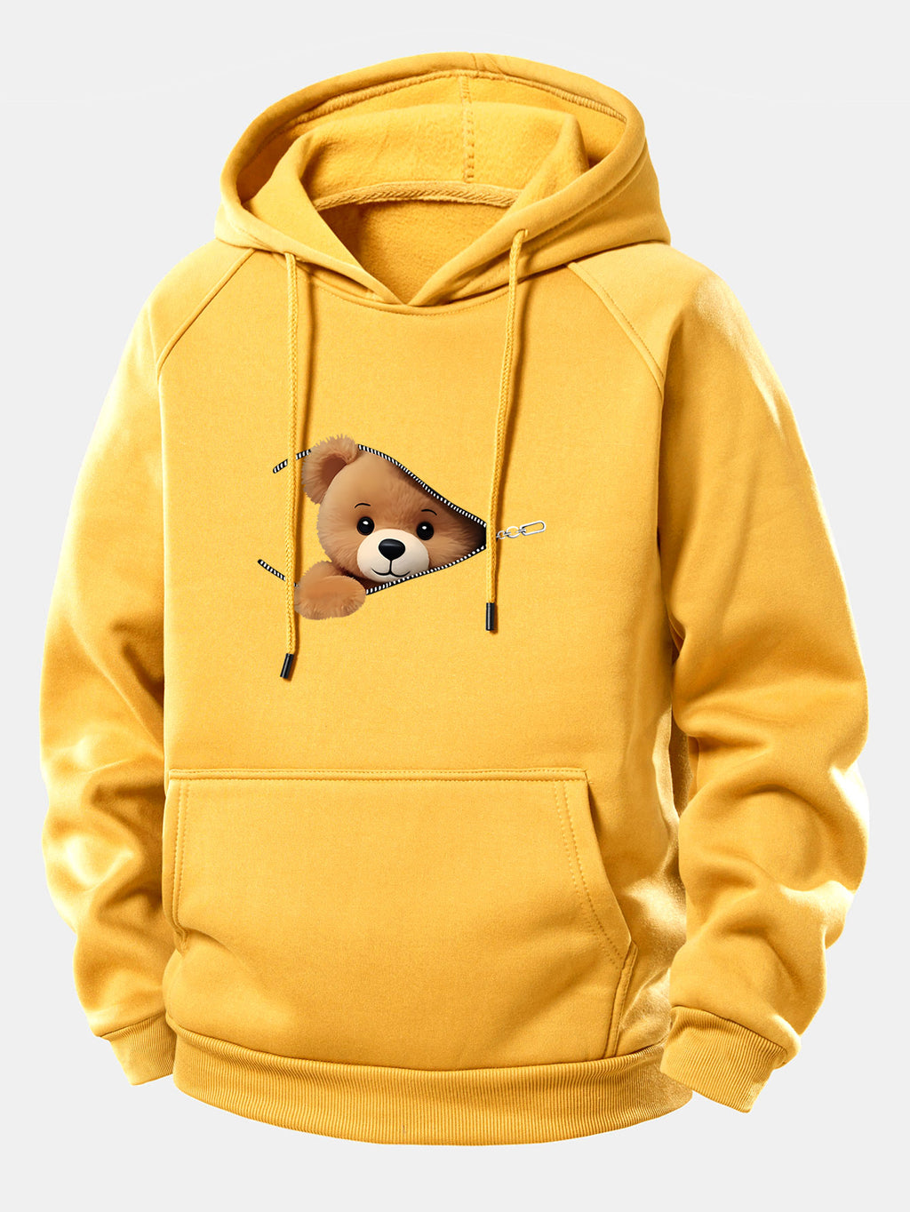 Sweat à capuche à cordon avec imprimé ours et fermeture éclair